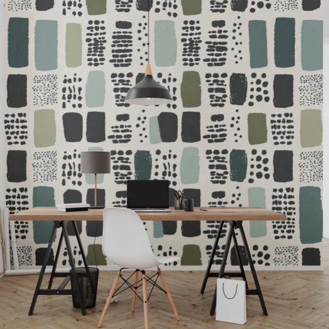 Chic groen, beige en zwart patroon behang (Creator heeft geüpload)