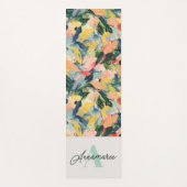 Chic Groen en Roze Abstracte Bloemnaam Monogram Yogamat (Voorkant)
