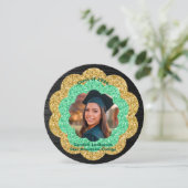 Chic Groen Goud Bloemen Foto Afstudeerfeest Kaart (Staand voorkant)