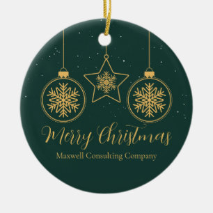 Chic Groen Goud Prettig Kerstmis Maatwerk Bedrijf Keramisch Ornament
