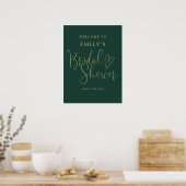 Chic Groen Gouden Script Bruidsfeest Welkomstbord Poster (Keuken)
