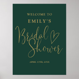 Chic Groen Gouden Script Bruidsfeest Welkomstbord Poster