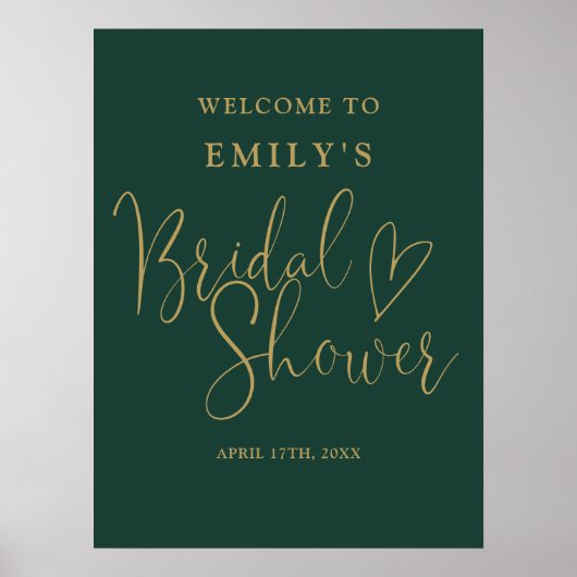 Chic Groen Gouden Script Bruidsfeest Welkomstbord Poster (Voorkant)