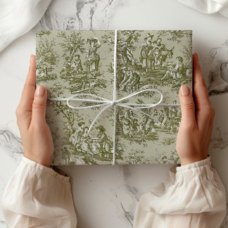 Chic  groen grijs toile de jouy bedrukt cadeaupapier