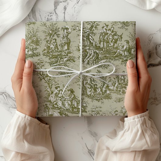 Chic  groen grijs toile de jouy bedrukt cadeaupapier