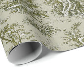 Chic  groen grijs toile de jouy bedrukt cadeaupapier (Rol Hoek)