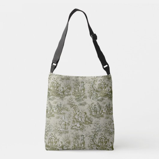 Chic  groen grijs toile de jouy bedrukt crossbody tas (Achterkant)