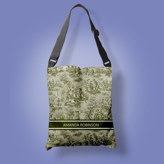 Chic  groen grijs toile de jouy bedrukt crossbody tas