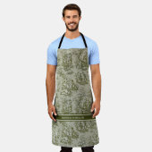 Chic  groen grijs toile de jouy bedrukt schort (Gedragen)