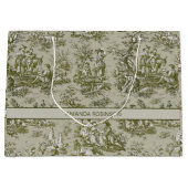 Chic  groen grijs toile de jouy groot cadeauzakje (Voorkant)
