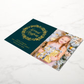 Chic groen met kerstkrans foto folie feestdagenkaart (Gedraaid)