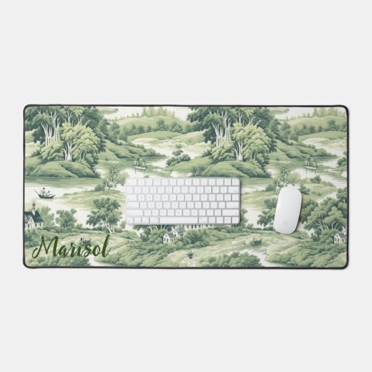  Chic Groen Toile de Jouy Trees Aangepaste naam Bureaumat (Keyboard & Muis)