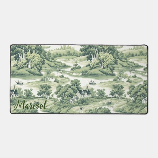  Chic Groen Toile de Jouy Trees Aangepaste naam Bureaumat (Voorkant)