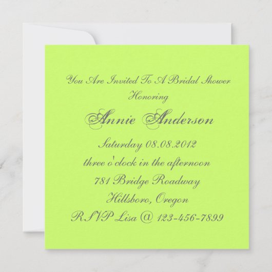 Chic Groene Bloemen Bruids Douche Uitnodiging (Achterkant)