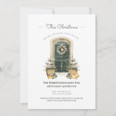 Chic groene deur seizoensgebonden huis aankondigin feestdagenkaart (Voorkant)