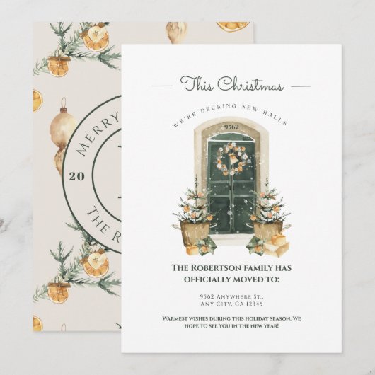 Chic groene deur seizoensgebonden huis aankondigin feestdagenkaart (Voorkant / Achterkant)