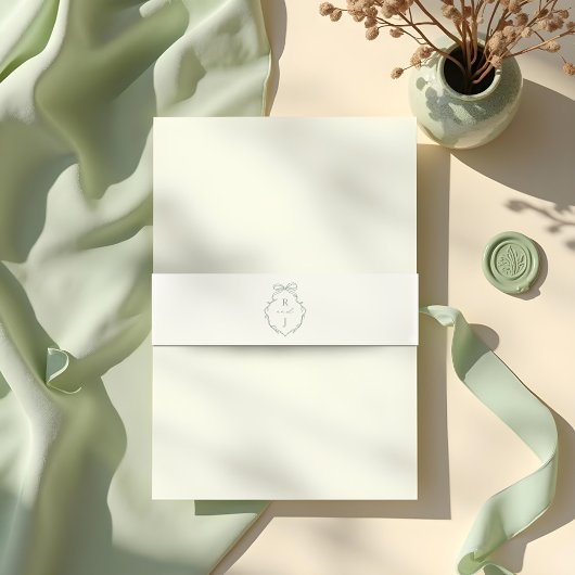 Chic Groene Hand Getrokken Boog & Lint Monogram Cr Uitnodigingen Wikkel