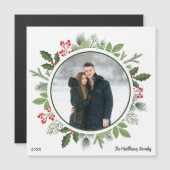 Chic Groene Kerstkrans Foto Magneet Kaart (Voorkant / Achterkant)