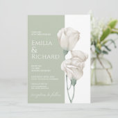 Chic groene pastel poeder witte bloemen bruiloft kaart (Staand voorkant)