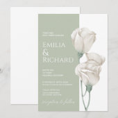 Chic groene pastel poeder witte bloemen bruiloft kaart (Voorkant / Achterkant)