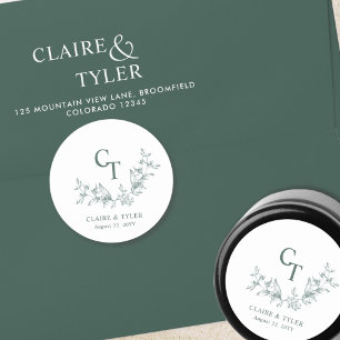 Chic groene trouwmonogram enveloppe zegel / Bruilo