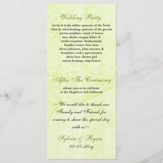 Chic groene vogelkooi, liefde vogels bruiloft prog programmakaart (Achterkant)