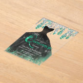 Chic groene zwarte jurk kristal druppels Quinceane Acryl Uitnodigingen (Laagn)