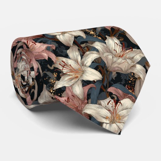 Chic Groomsmen Lilies Flower Stropdas (Opgerold)