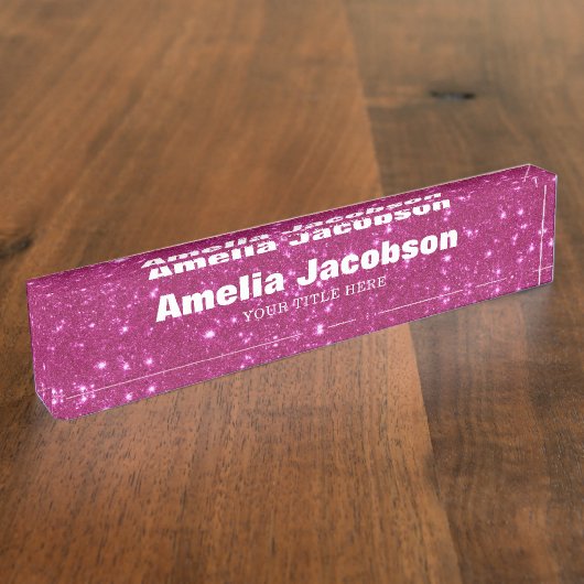 Chic Groovy Pink Glitter Personalized Name Naambordje (Zijkant)