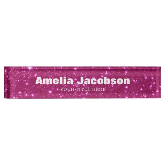 Chic Groovy Pink Glitter Personalized Name Naambordje (Voorkant)