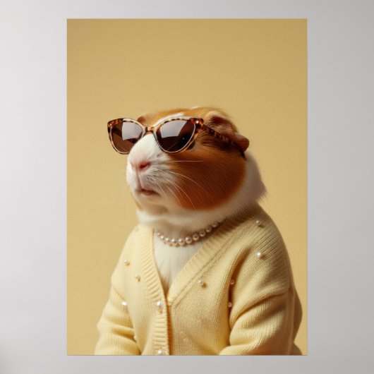Chic Guinea Pig Portrait in Pearls and Cardigan Poster (Voorkant)