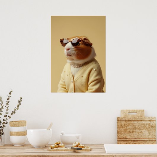 Chic Guinea Pig Portrait in Pearls and Cardigan Poster (Keuken)