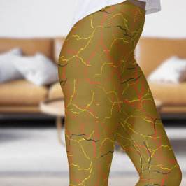 Chic guldenroede en rood geel fractuur patroon leggings