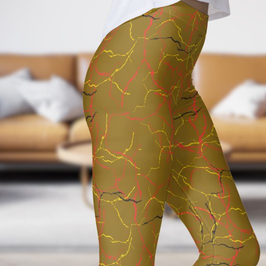 Chic guldenroede en rood geel fractuur patroon leggings