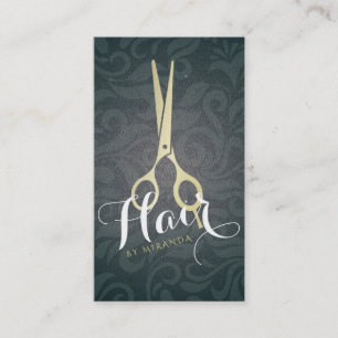 Chic Hair Stylist Black Gold Scissors Linen Damask Afsprakenkaartje