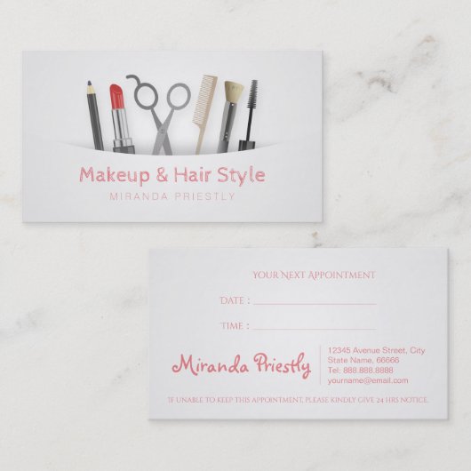 Chic Hair stylist Makeup Tools & Brushes White Afsprakenkaartje (Voorkant / Achterkant)