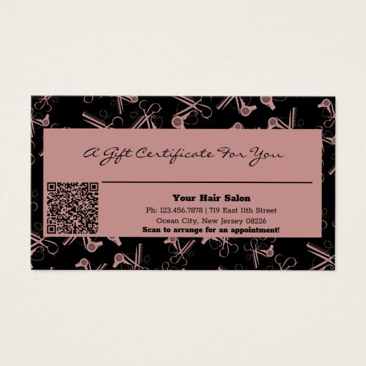 Chic Hair Tools Patroon QR Code Gift Certificaat Visitekaartje (Voorkant)