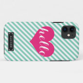 Chic Hallo Hot Pink Heart | Aangepaste mint-stripe Case-Mate iPhone Case (Achterkant (horizontaal))
