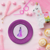 Chic Halloween heks op violet & glitter paarse Papieren Bordje (Feest)