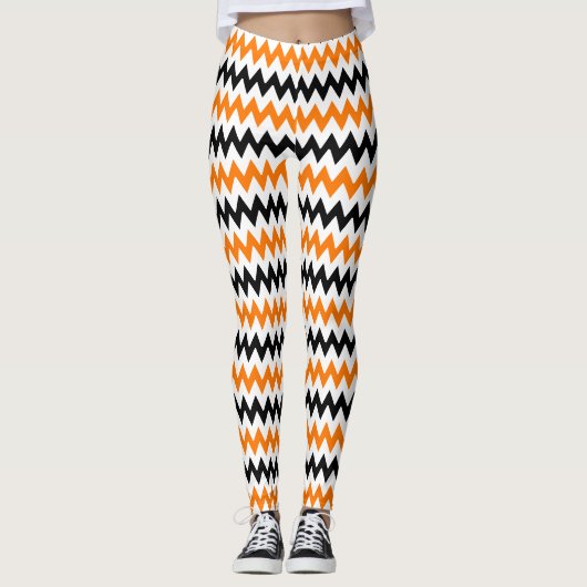 Chic Halloween Oranje Black Spooky Witch Costume Leggings (Voorkant)