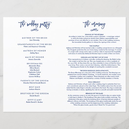 Chic Hand-briefed Wedding Program (Achterkant)