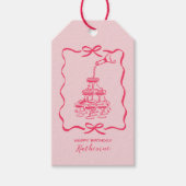 Chic Hand Drawn Pink Champagne Tower Birthday Cadeaulabel (Voorkant)