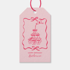 Chic Hand Drawn Pink Champagne Tower Birthday Cadeaulabel