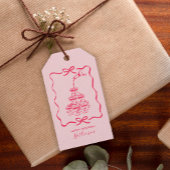 Chic Hand Drawn Pink Champagne Tower Birthday Cadeaulabel