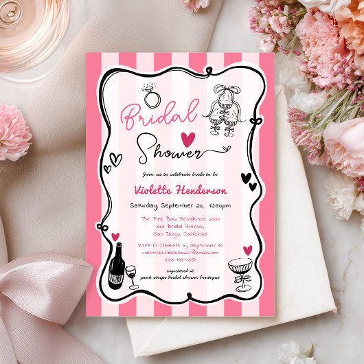Chic Hand Drawn Roze Streep Vrijgezellenfeest Kaart