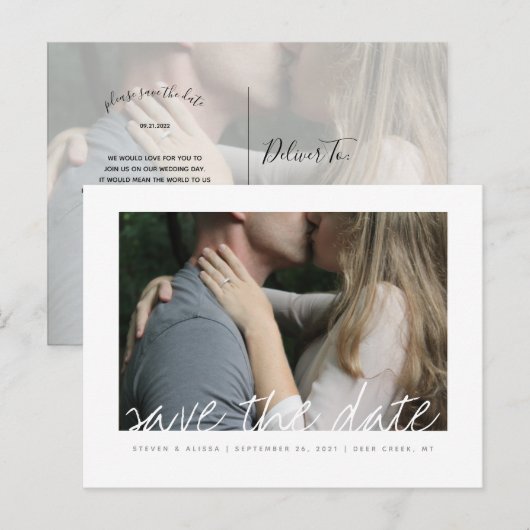 Chic Hand Gehuurd sparen de Datum Uitnodiging Briefkaart (Voorkant / Achterkant)