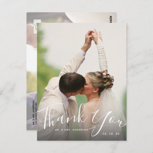 Chic Hand Geletterd Script Foto bruiloft Dank u Briefkaart (Voorkant / Achterkant)