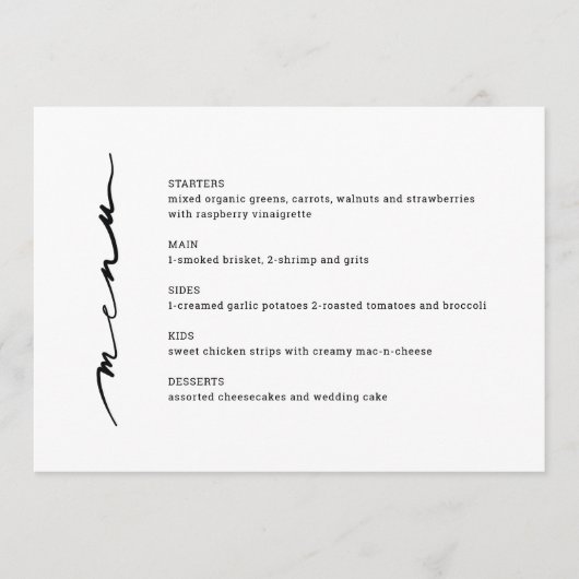 Chic Hand Geletterd Wedding Receptie Menu (Voorkant)