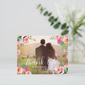 Chic Hand Geletterde Foto Floral Wedding Dank u Briefkaart (Staand voorkant)