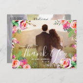 Chic Hand Geletterde Foto Floral Wedding Dank u Briefkaart (Voorkant / Achterkant)